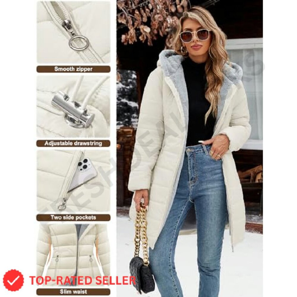 Winter Fleece Lined Down Jacket Windproof Fur War… - image 3